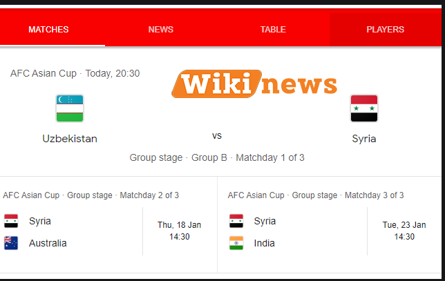 موعد مباراة سوريا واوزبكستان في كأس اسيا 2023